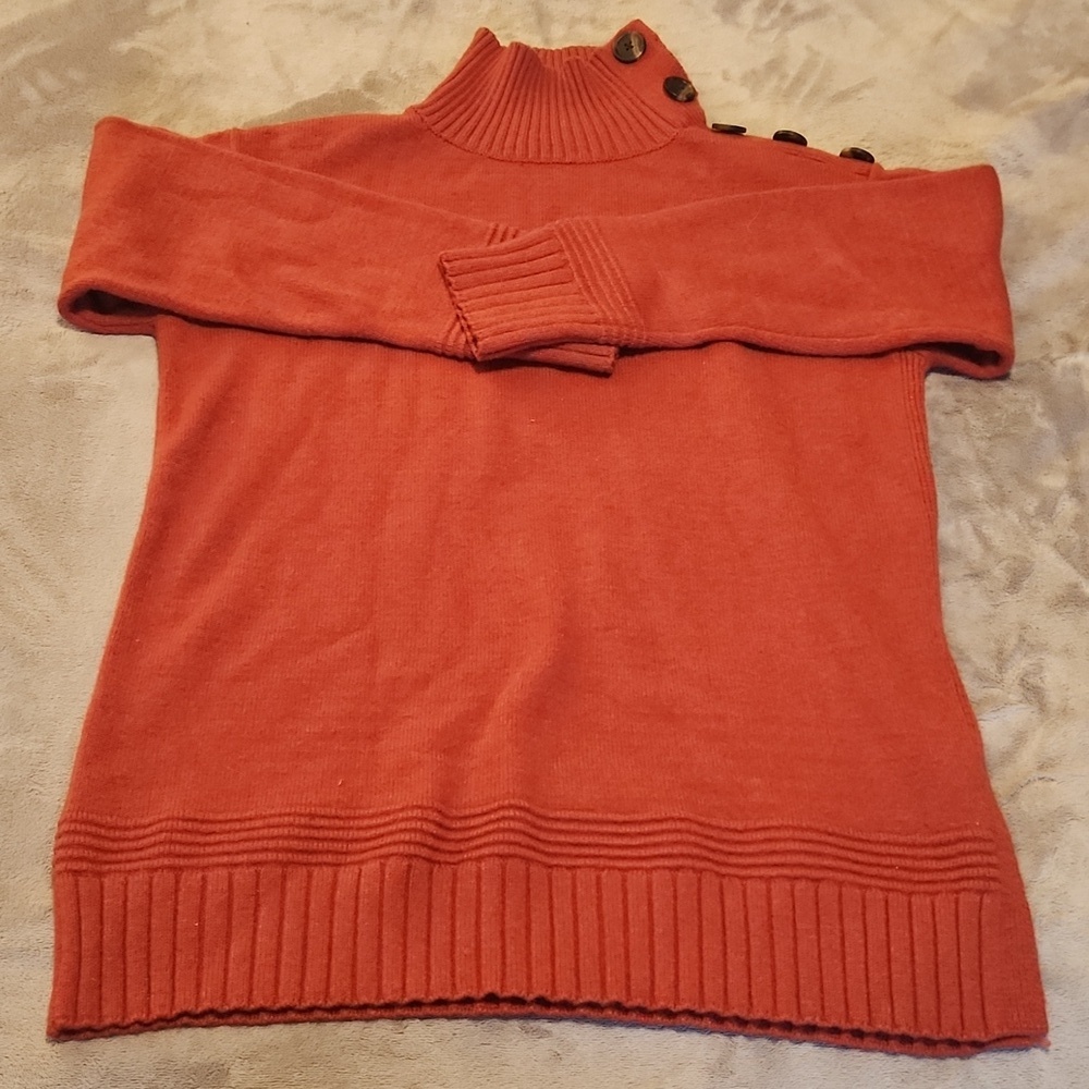Anthropologie Cowl Neck Sweater in Rust with Button Accents Women's XS
